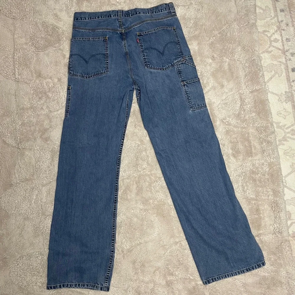Levis Mens Carpenter Jeans Medium Wash Blue Cotton Workwear Baggy Y2K 36x32